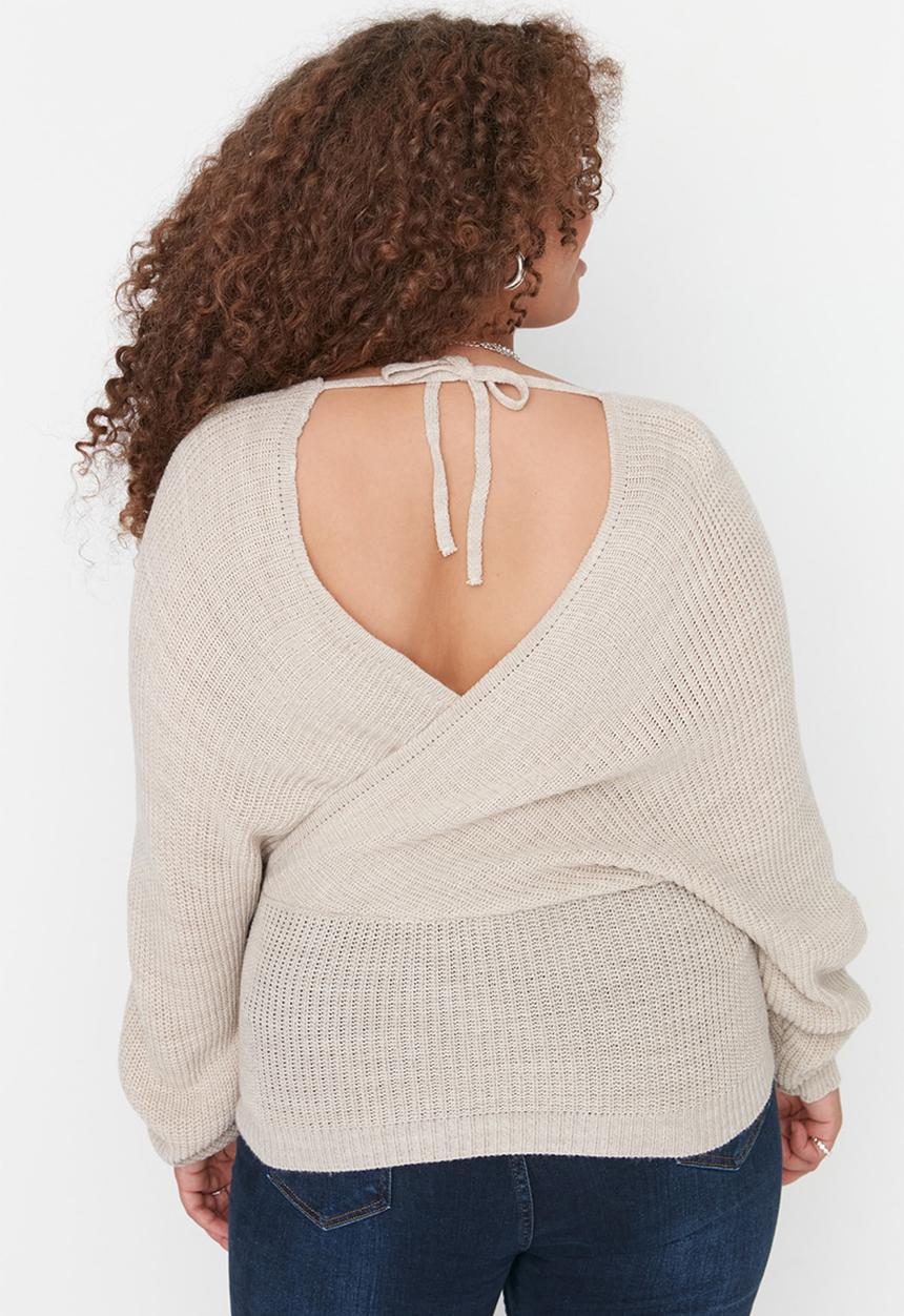 Trendyol - Plus wrap sweater - stone