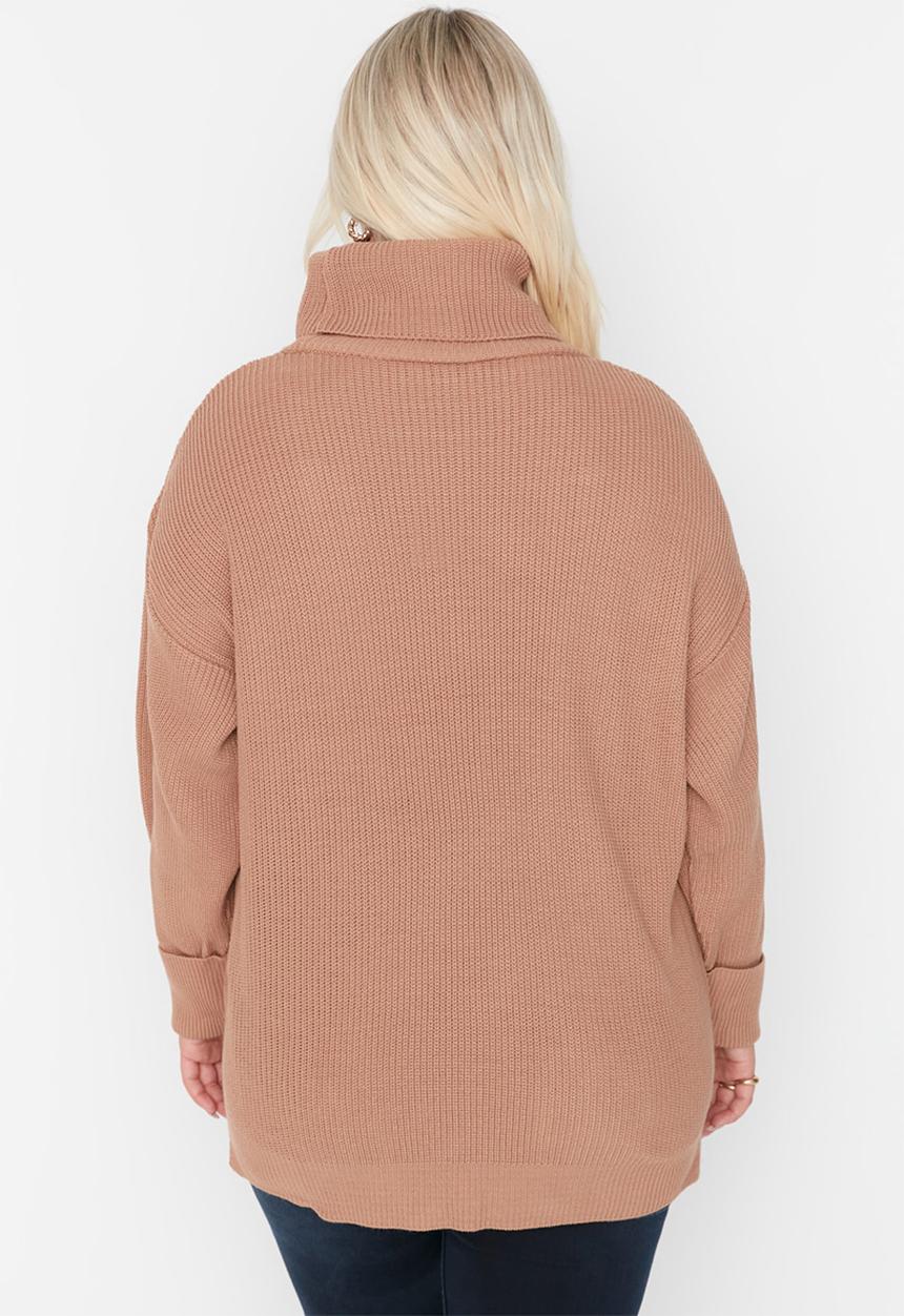Trendyol - Plus turtleneck knit sweater - brown