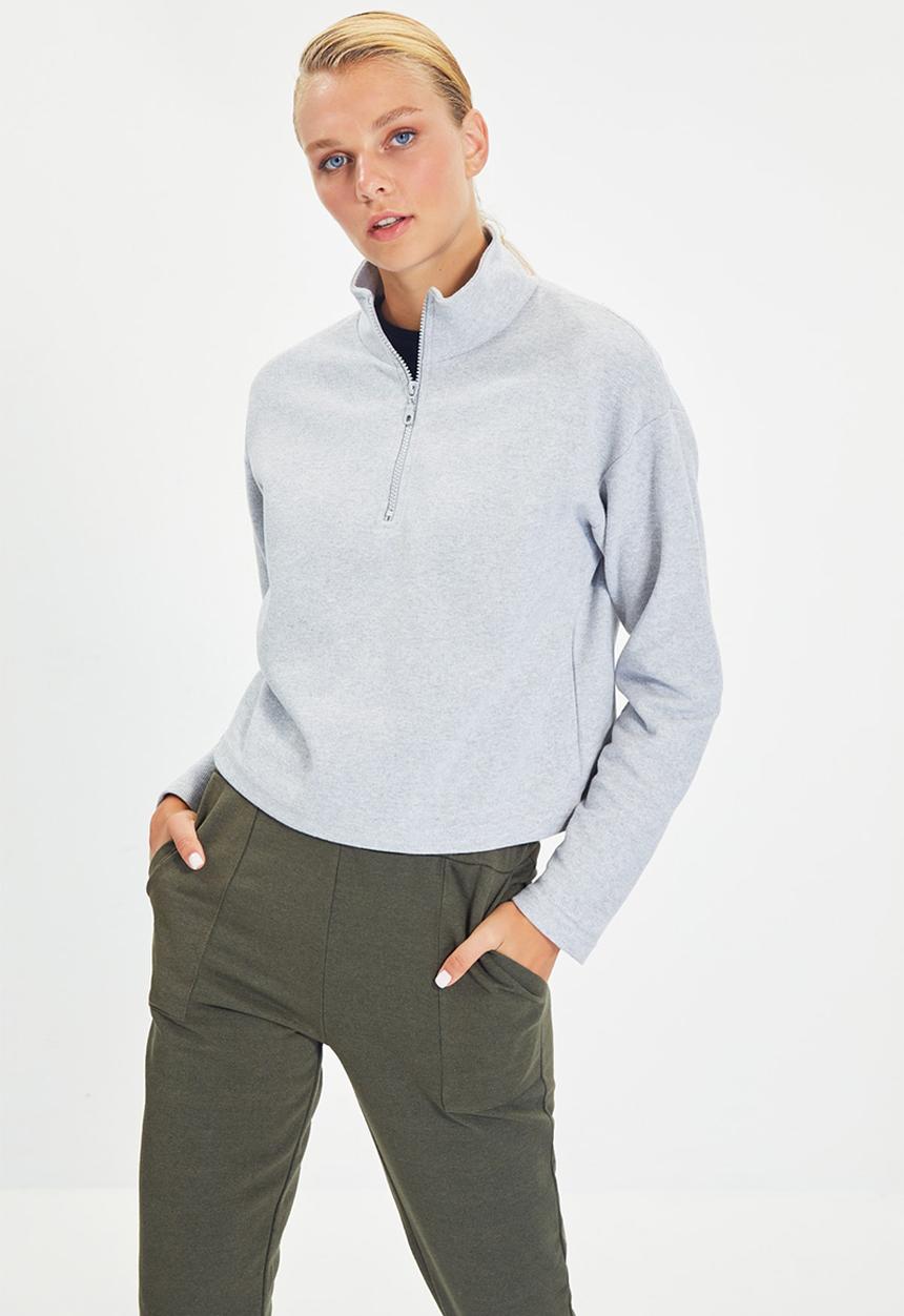 Trendyol - Zippered sweatshirt - grey