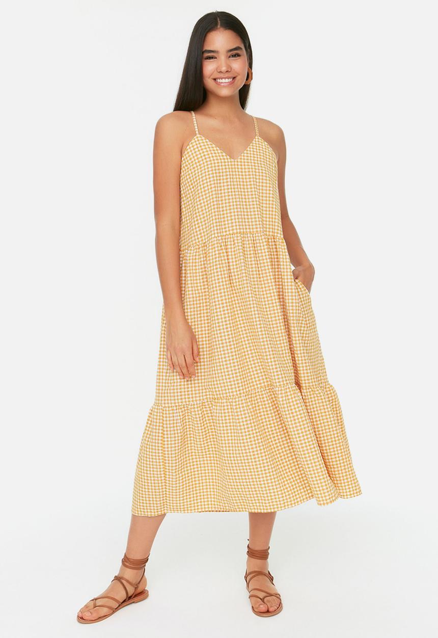 Trendyol - Gingham maxi dress - yellow