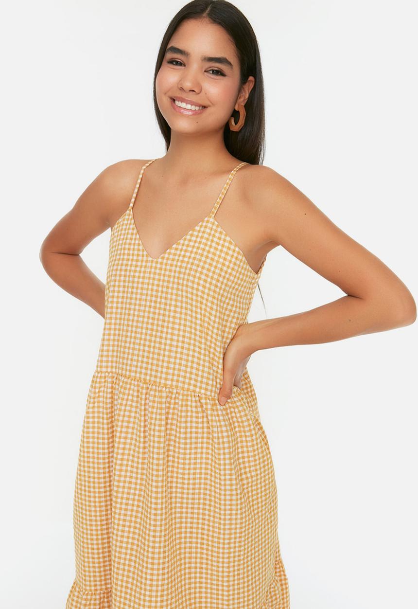 Trendyol - Gingham maxi dress - yellow
