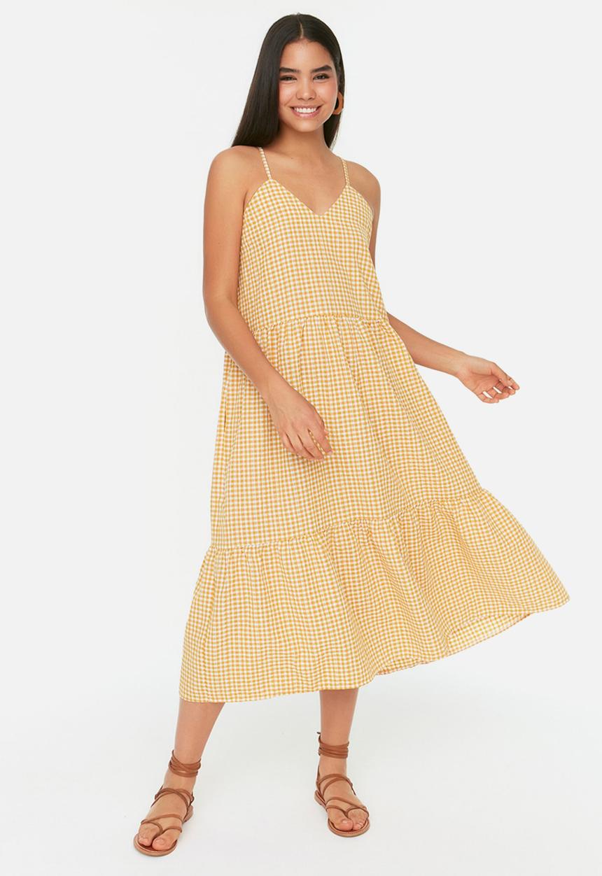 Trendyol - Gingham maxi dress - yellow