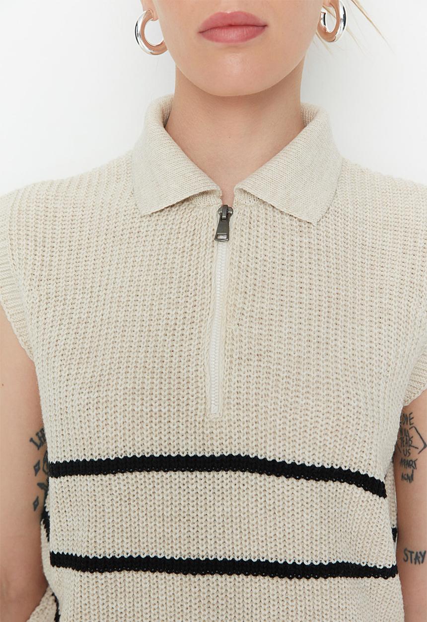 Trendyol - Striped zipper detail sweater vest - beige