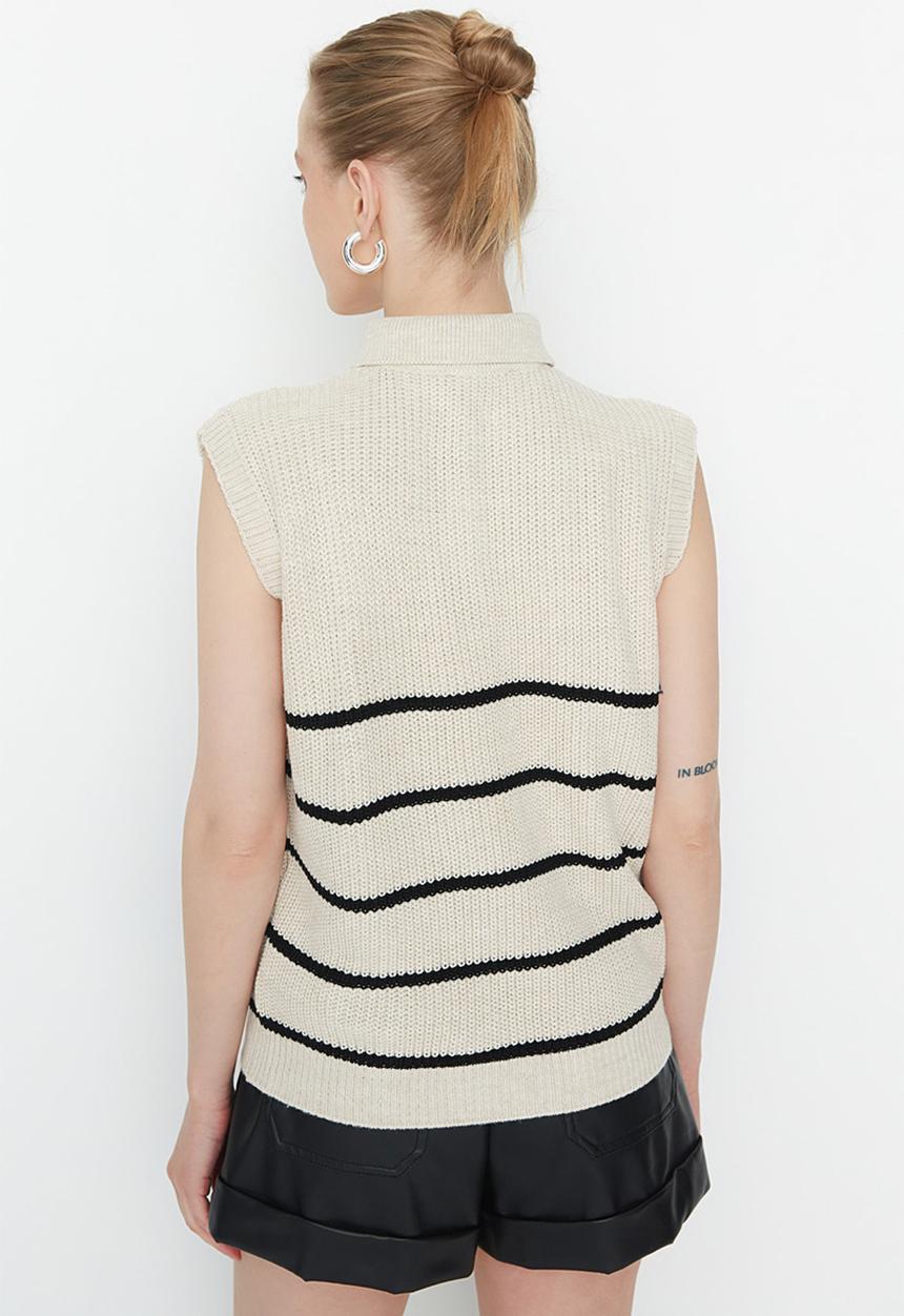Trendyol - Striped zipper detail sweater vest - beige