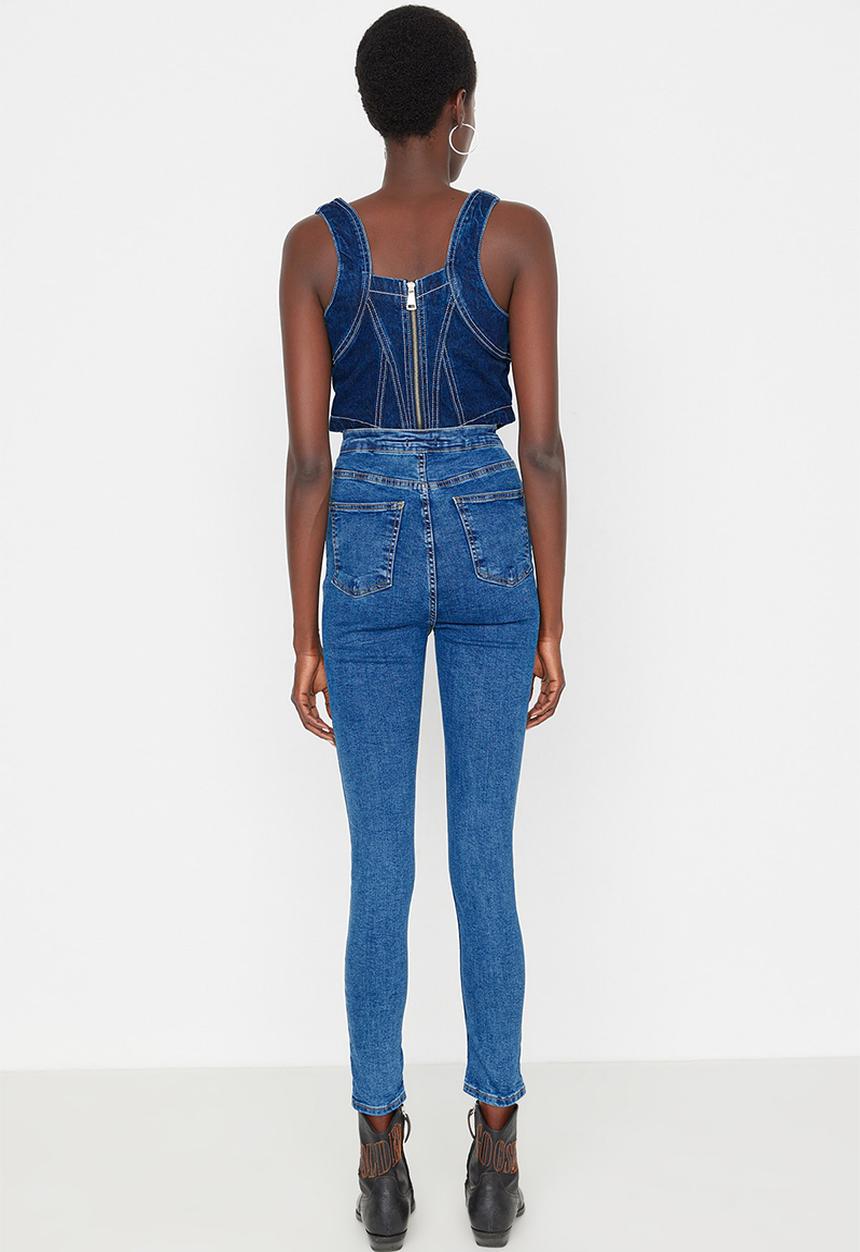 Trendyol - Zipper high waist skinny jeans - blue