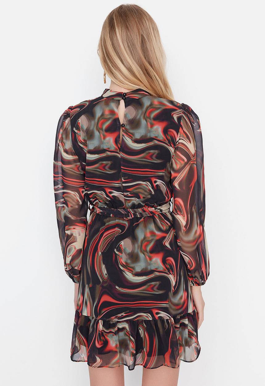 Trendyol - Belted ruffle skater dress - black
