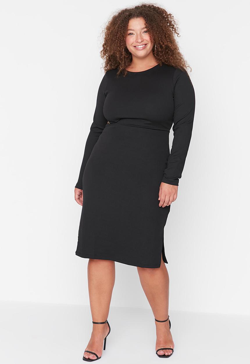 Trendyol - Plus waist chain cutout detail dress - black