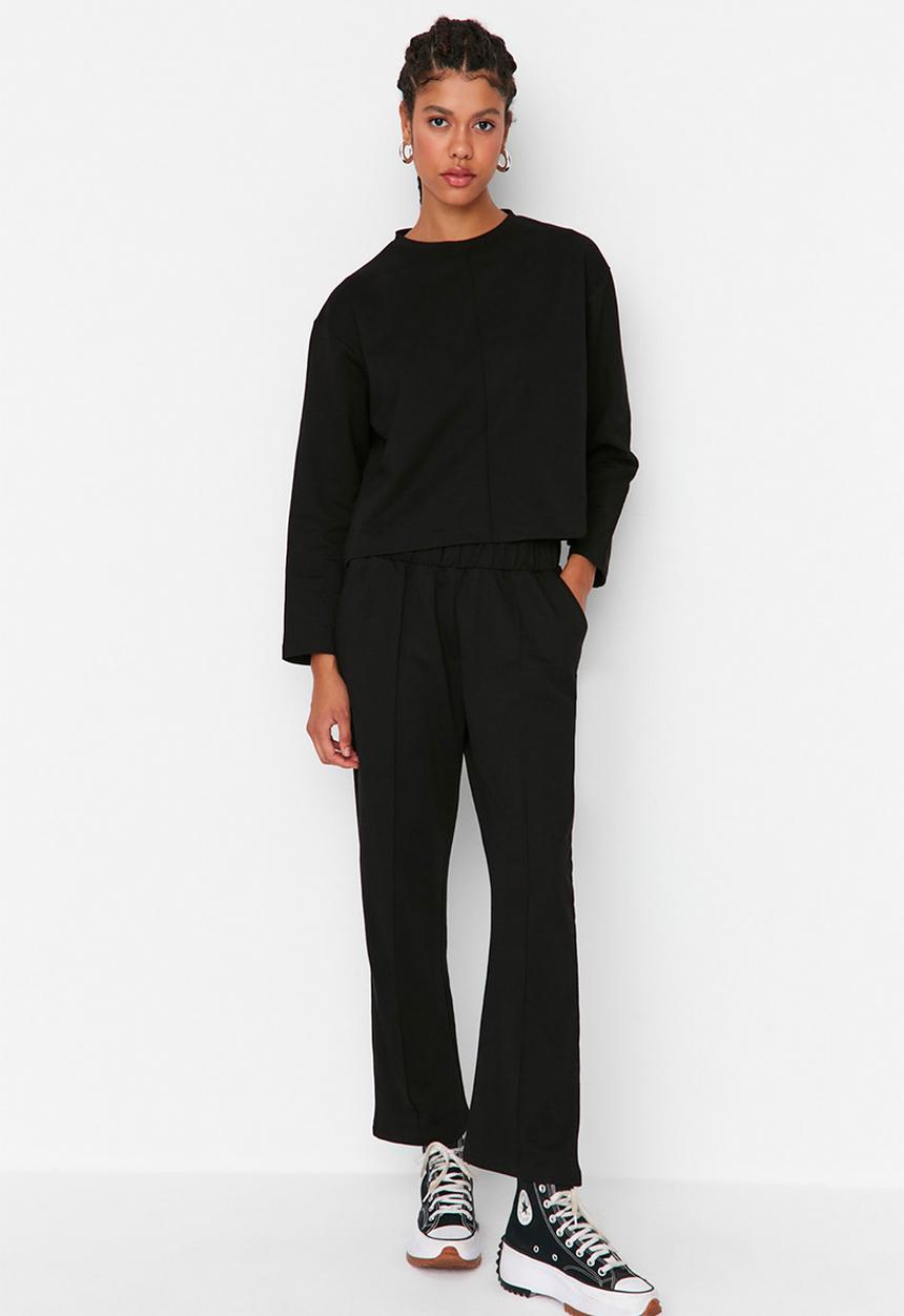 Trendyol - Black ribbed tracksuit set - black