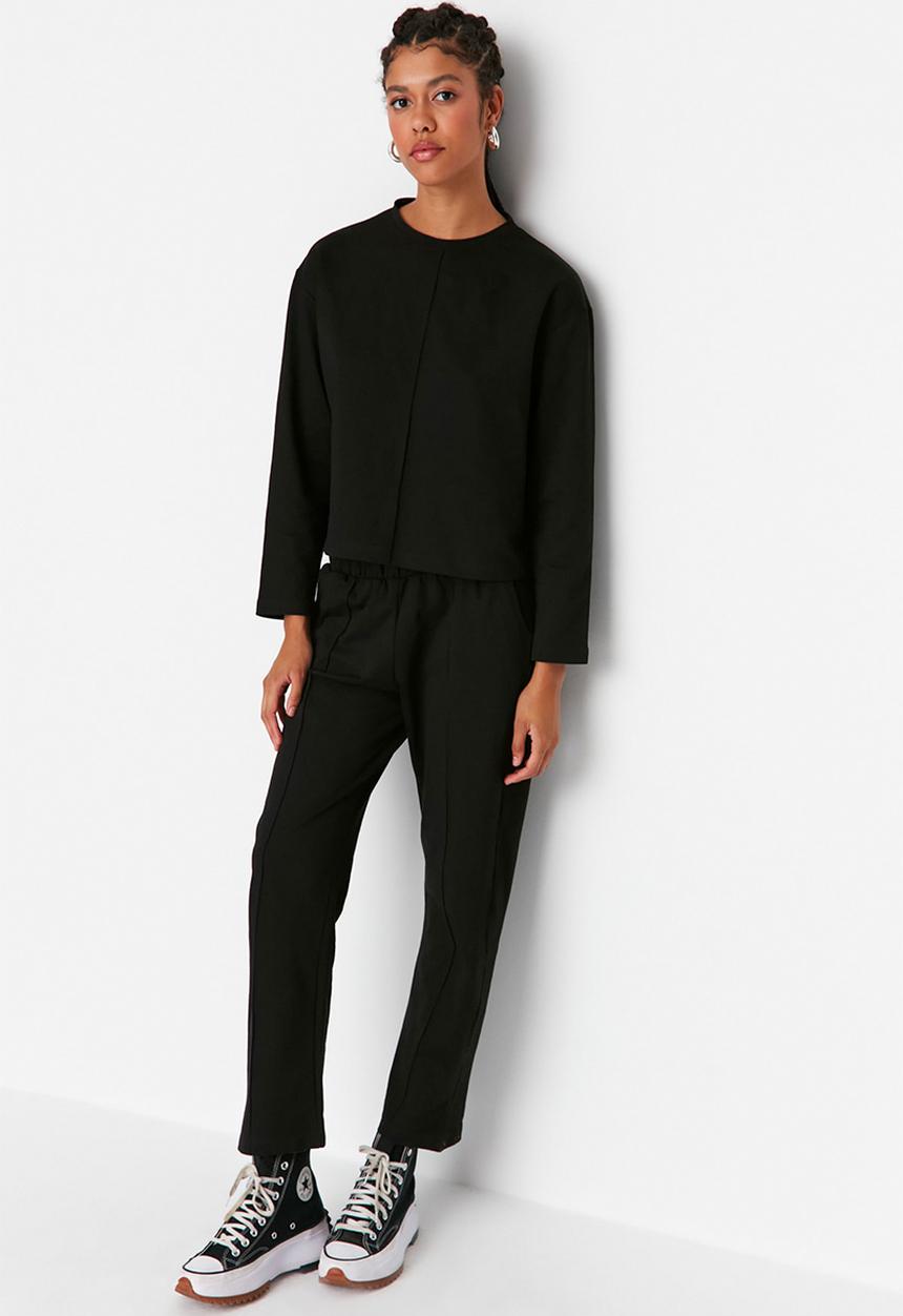 Trendyol - Black ribbed tracksuit set - black