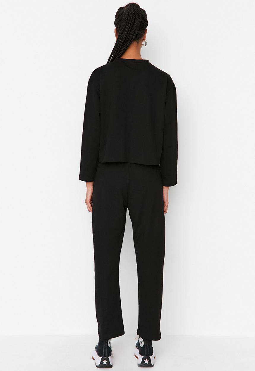 Trendyol - Black ribbed tracksuit set - black