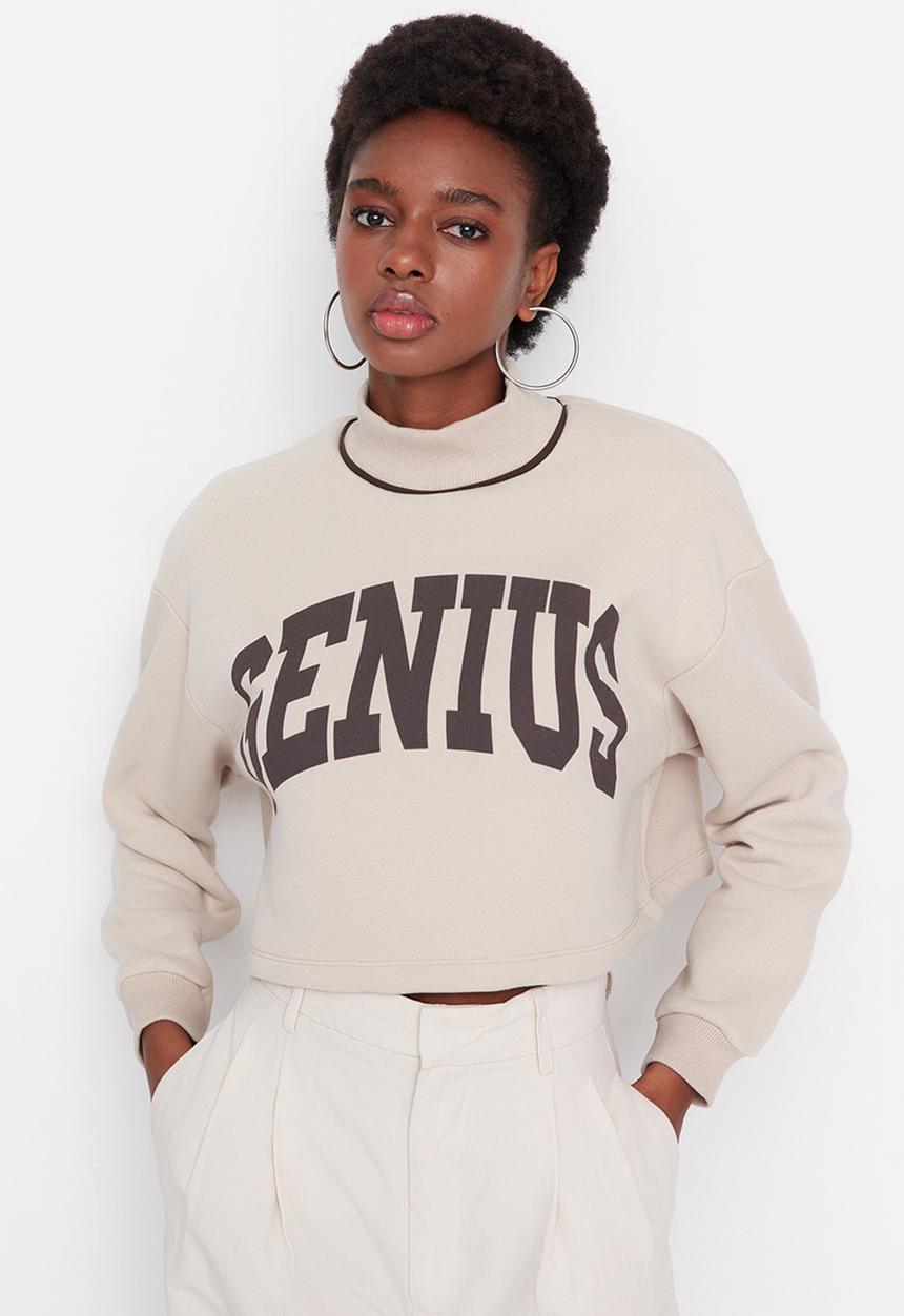 Trendyol - High collar crop sweatshirt - beige