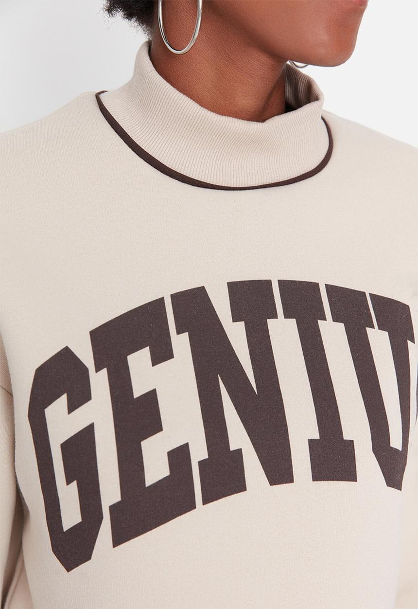 Trendyol - High collar crop sweatshirt - beige