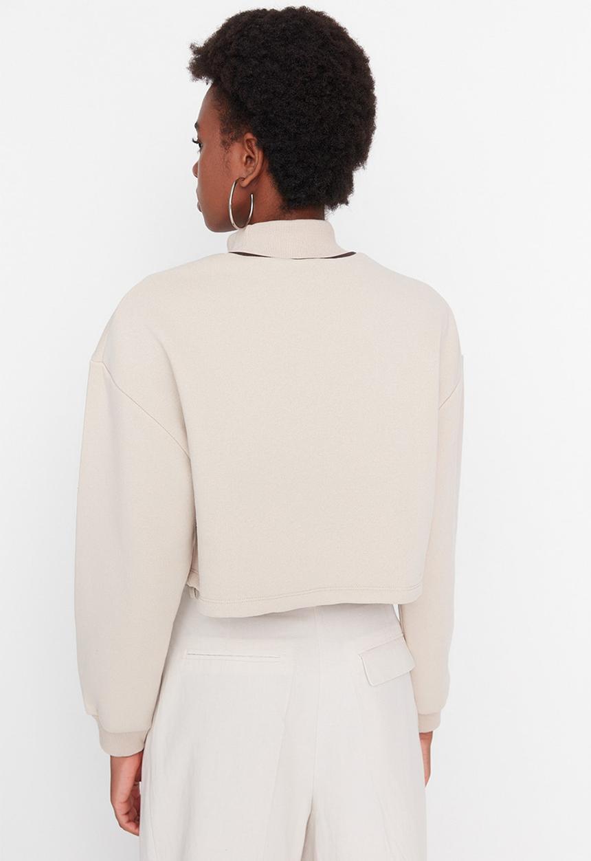 Trendyol - High collar crop sweatshirt - beige