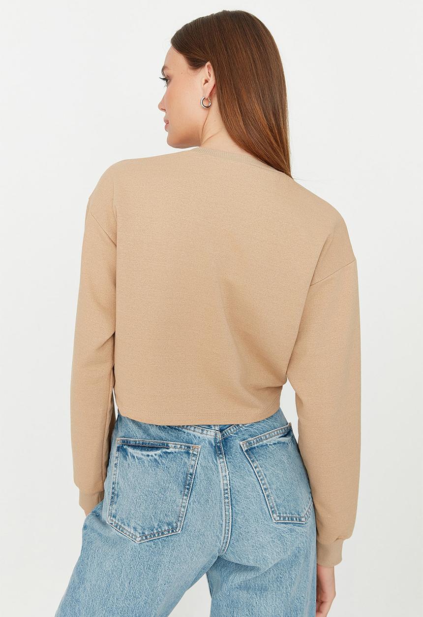 Trendyol - Ruched string crop sweatshirt - camel
