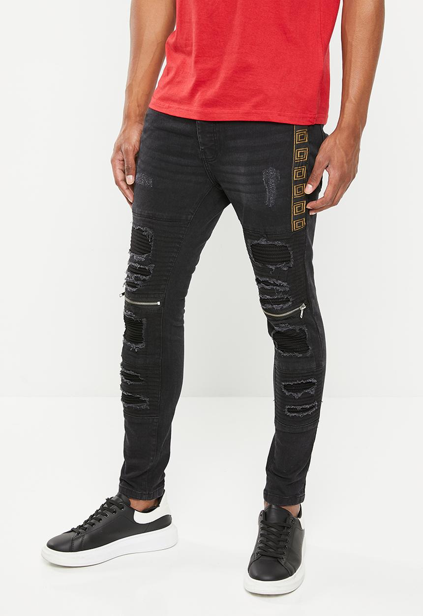 Brave Soul - Mjn-rubin knee zip biker - black