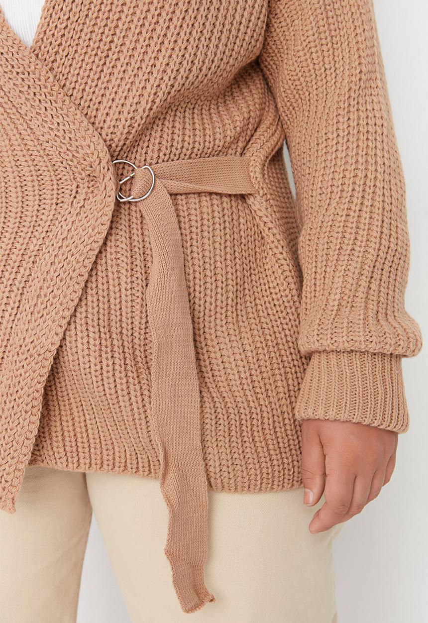 Trendyol - Plus tie waist wrap cardigan - brown