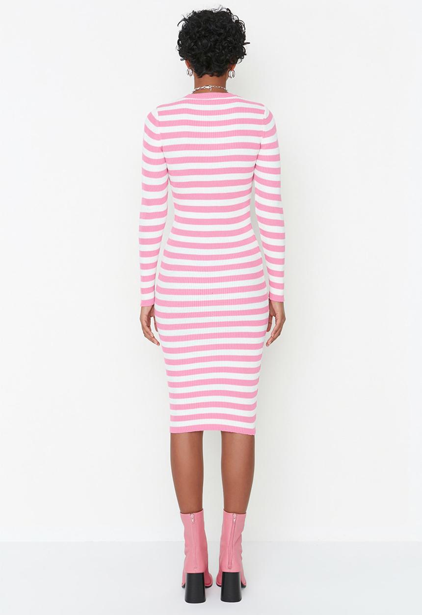 Trendyol - Striped high neck dress - pink