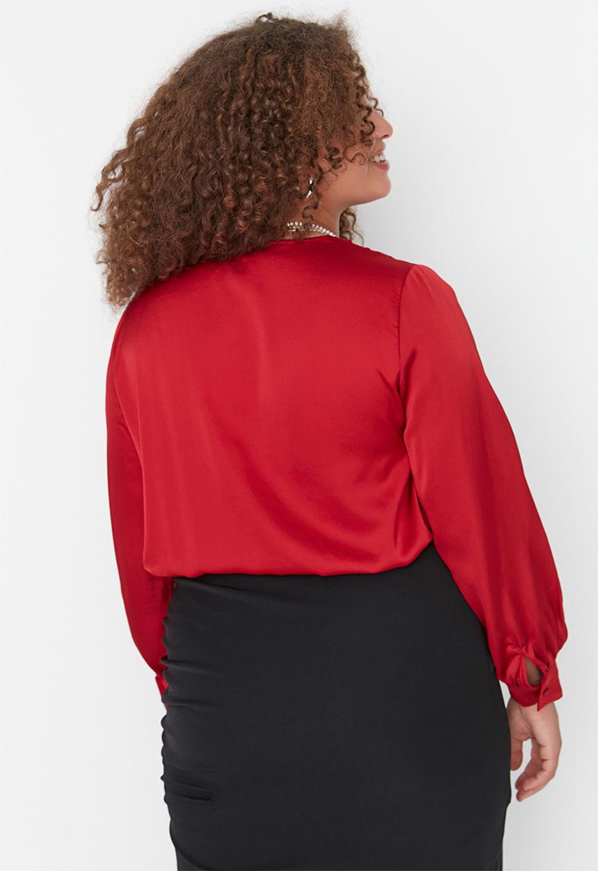 Trendyol - Plus satin wrap bodysuit - burgundy