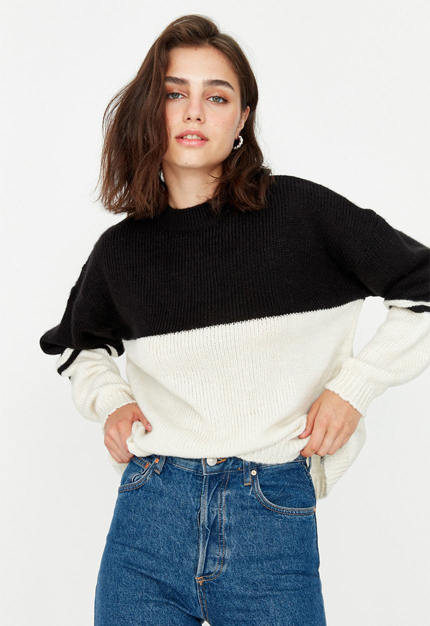 Trendyol - Colour block knit sweater - black