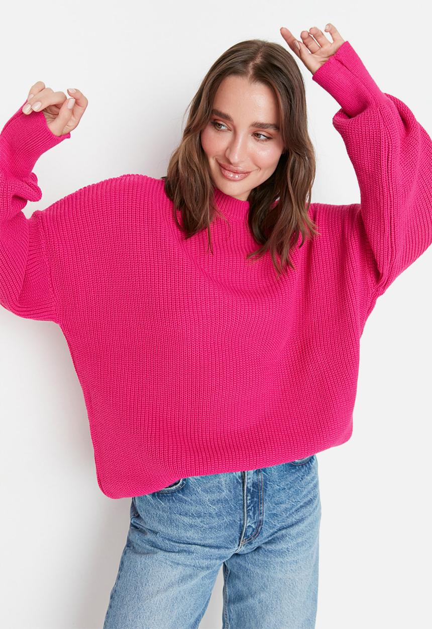 Trendyol - Oversized knit sweater vest - fuchsia