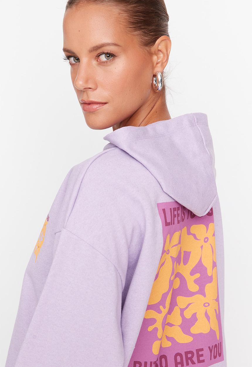 Trendyol - Hooded loose fit sweatshirt - purple