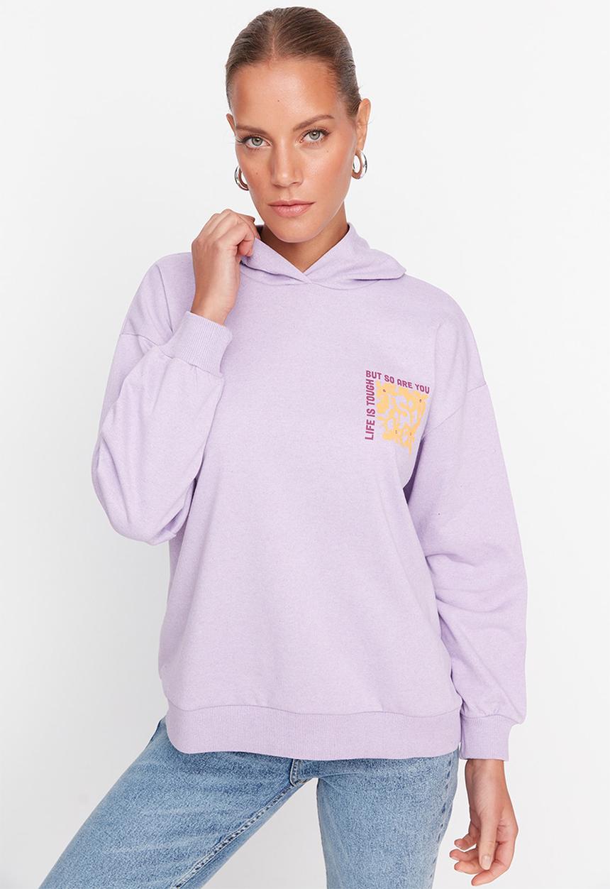 Trendyol - Hooded loose fit sweatshirt - purple