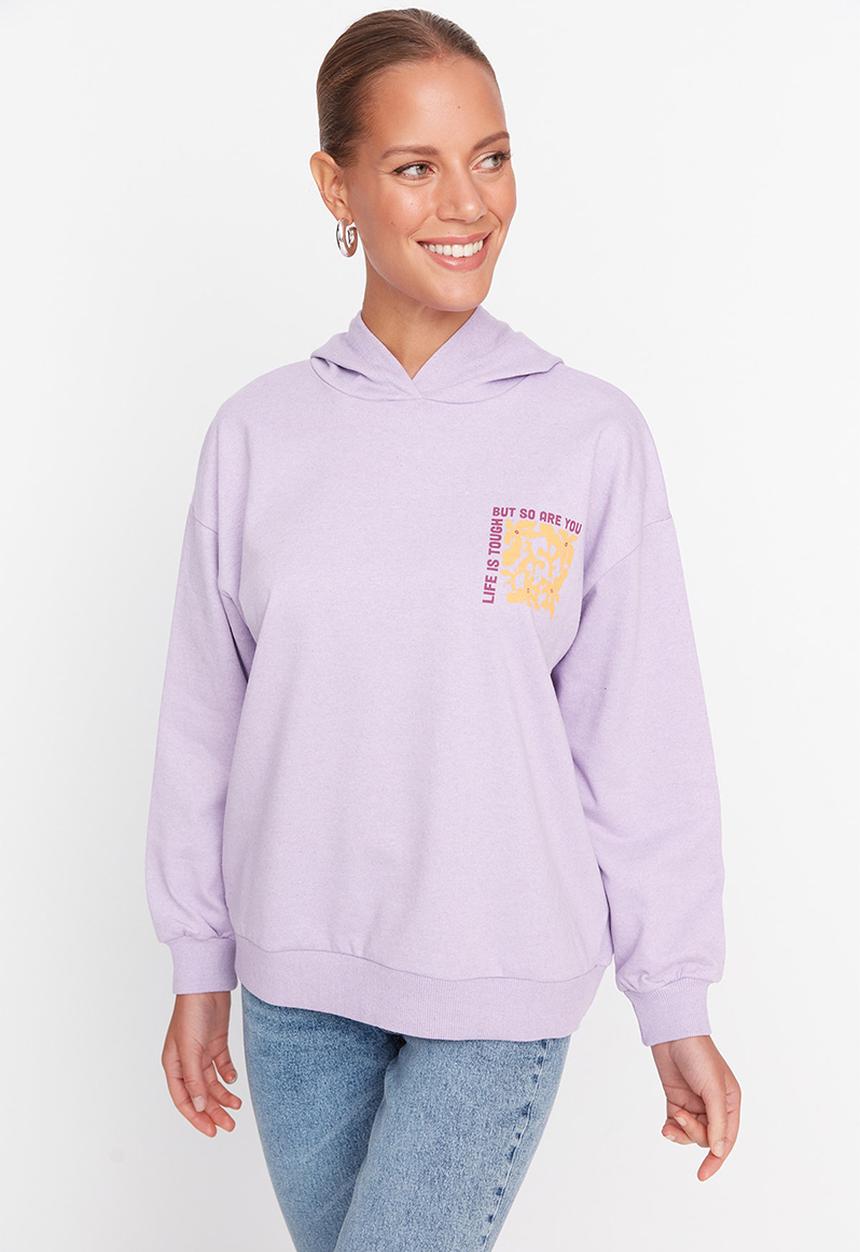 Trendyol - Hooded loose fit sweatshirt - purple
