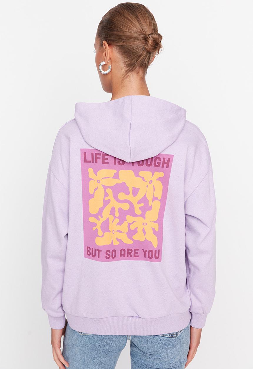 Trendyol - Hooded loose fit sweatshirt - purple