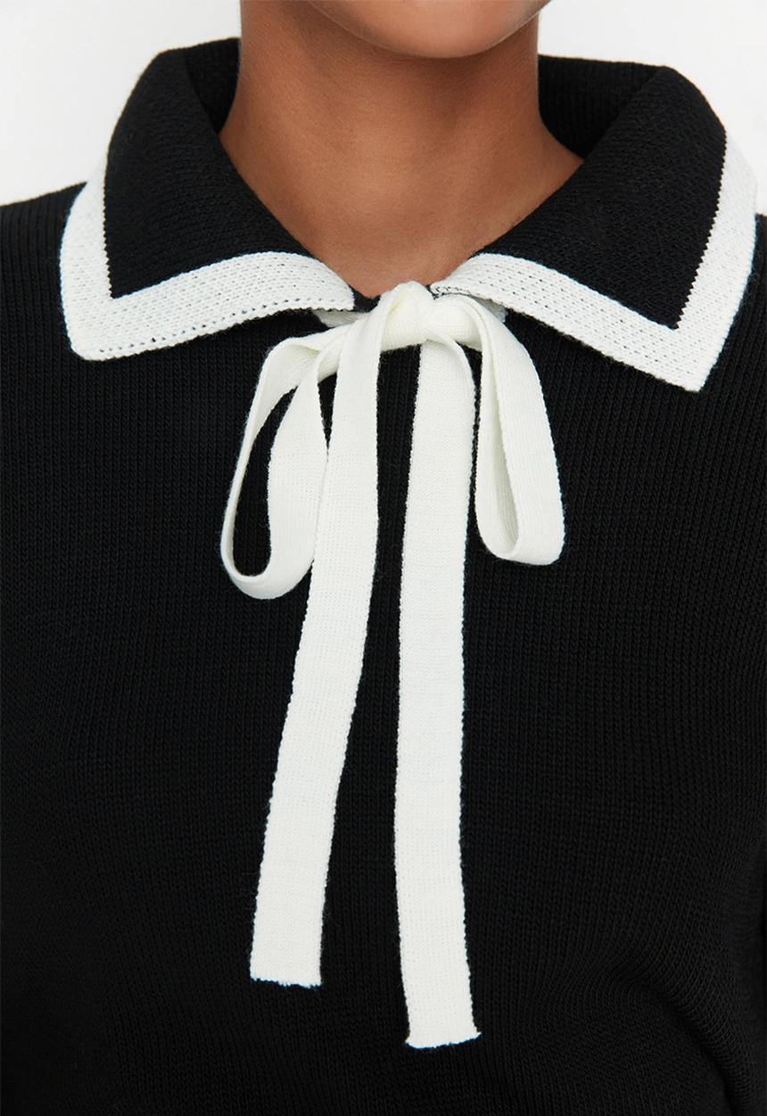 Trendyol - Polo collar with bow sweater - black