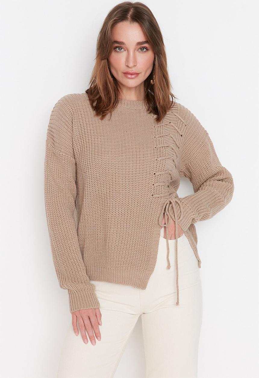 Trendyol - Lace detailed knit sweater - beige