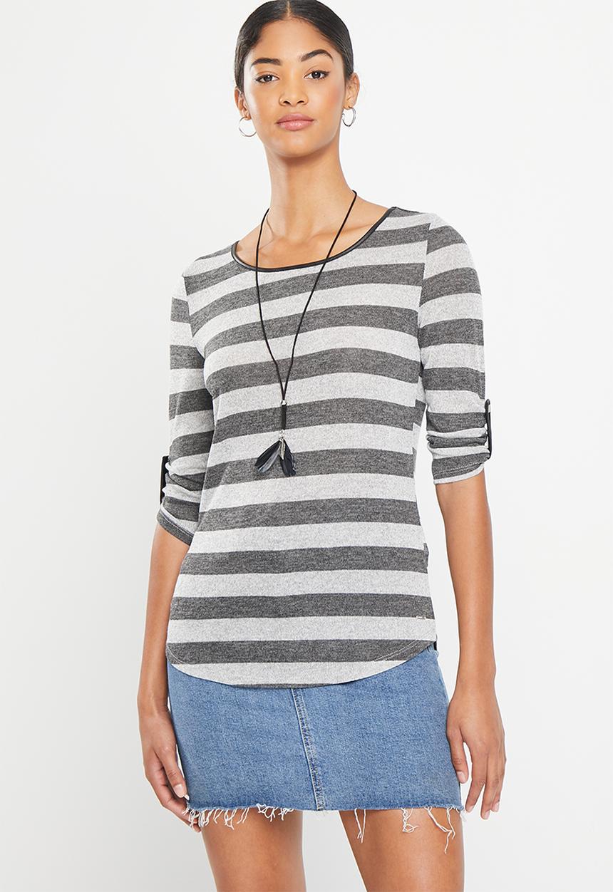 HAILYS - T-shirt - grey marle stripe