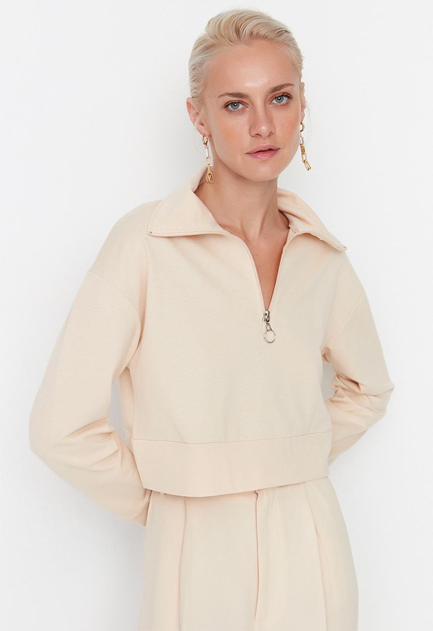 Trendyol - Polo crop sweatshirt - stone