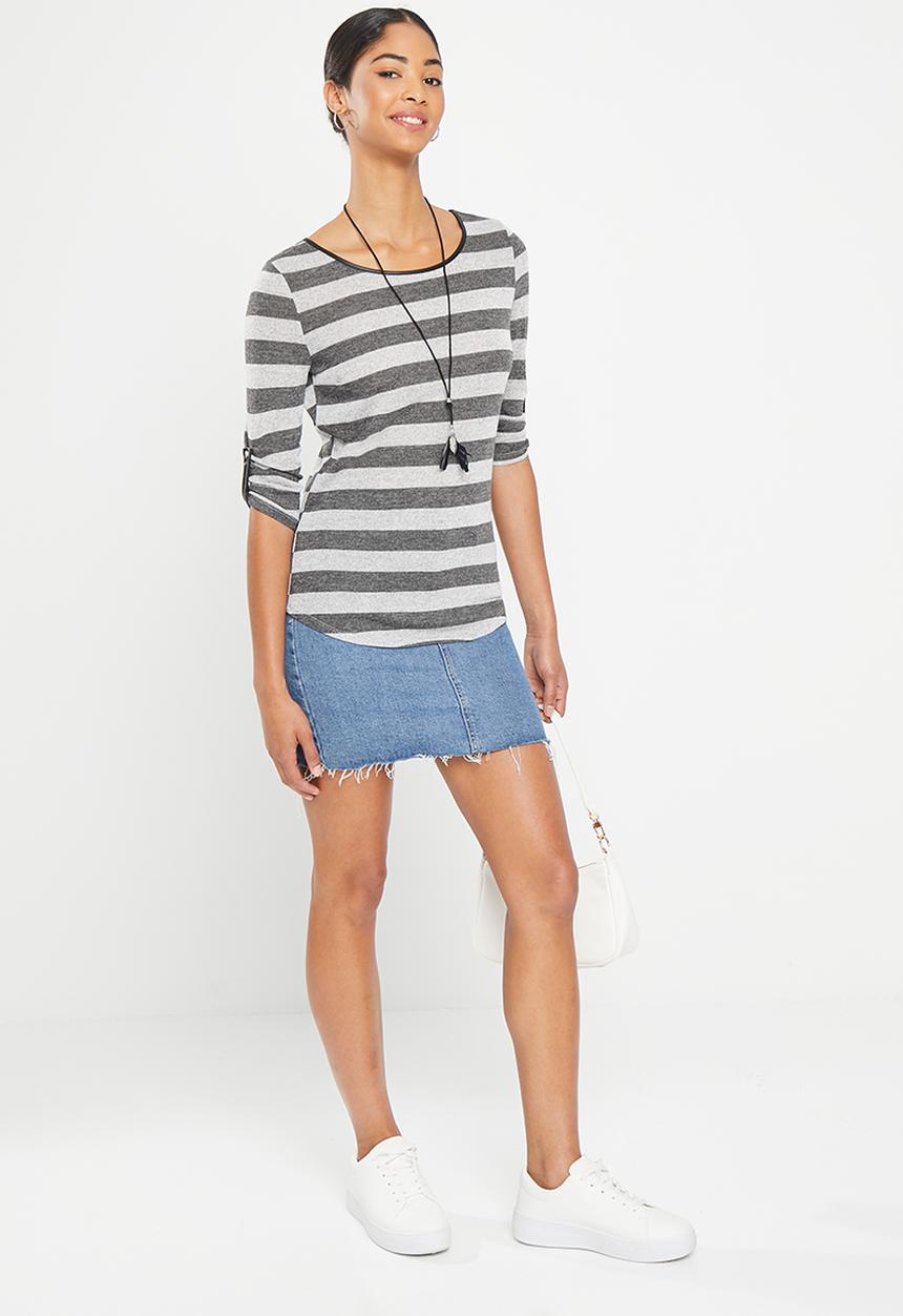 HAILYS - T-shirt - grey marle stripe
