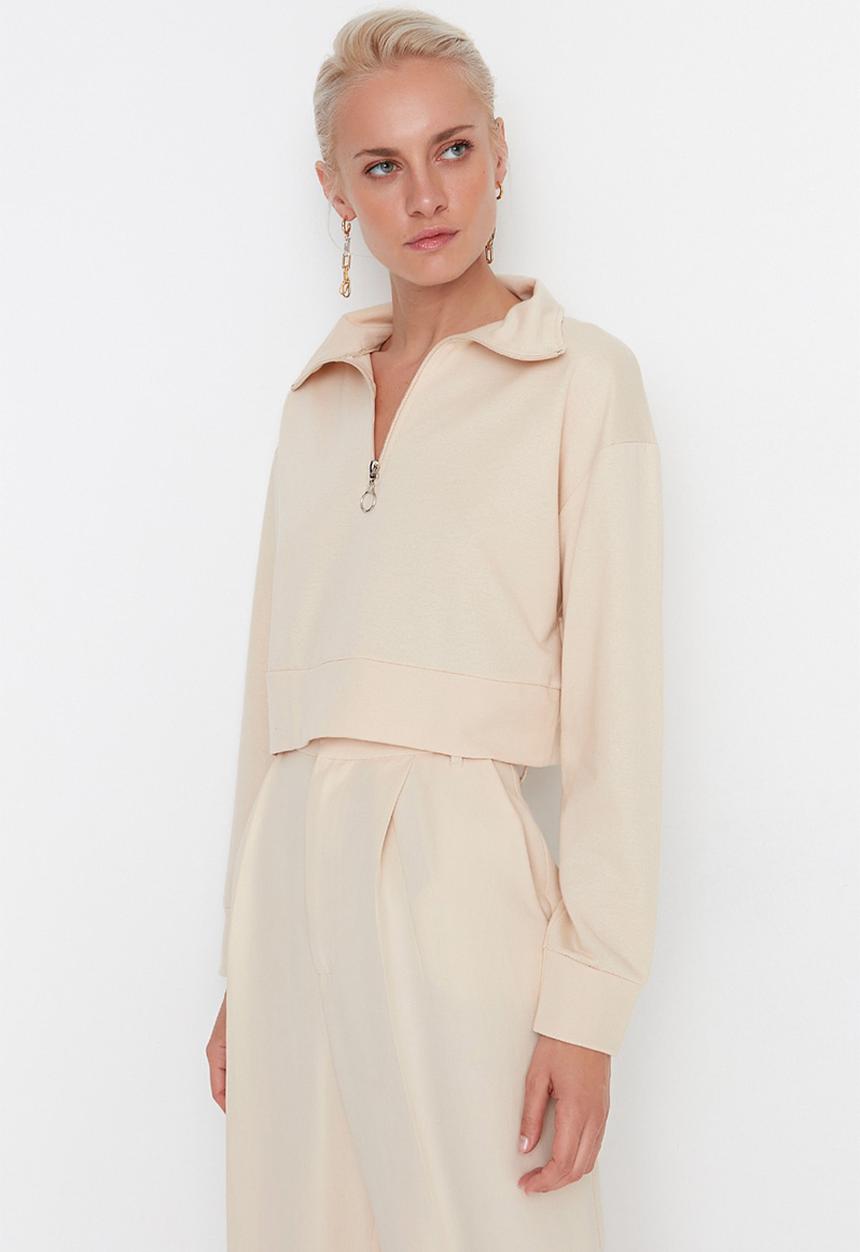 Trendyol - Polo crop sweatshirt - stone