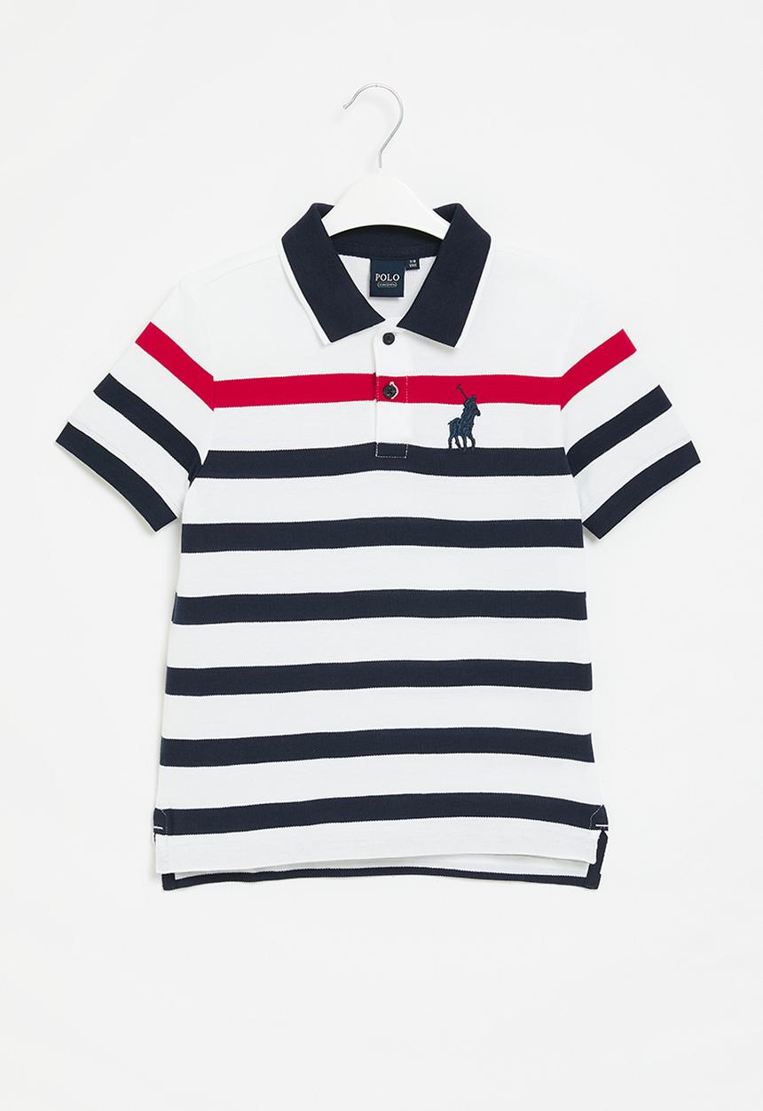 POLO - Boys striped short sleeve golfer - white
