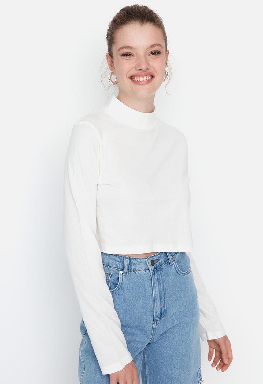 Trendyol - High collar crop top  - ecru