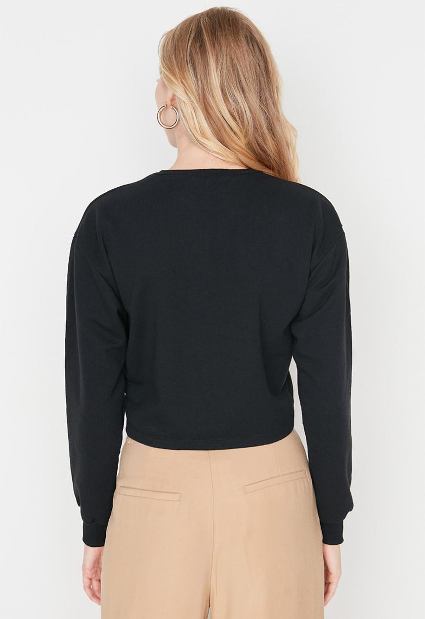 Trendyol - Ruched string crop sweatshirt - black