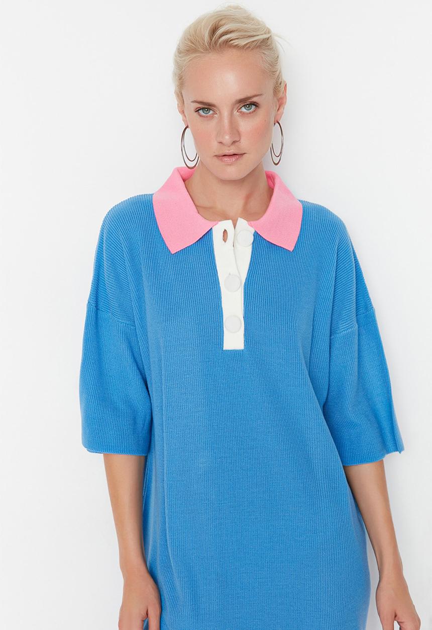 Trendyol - Polo collar midi dress - blue