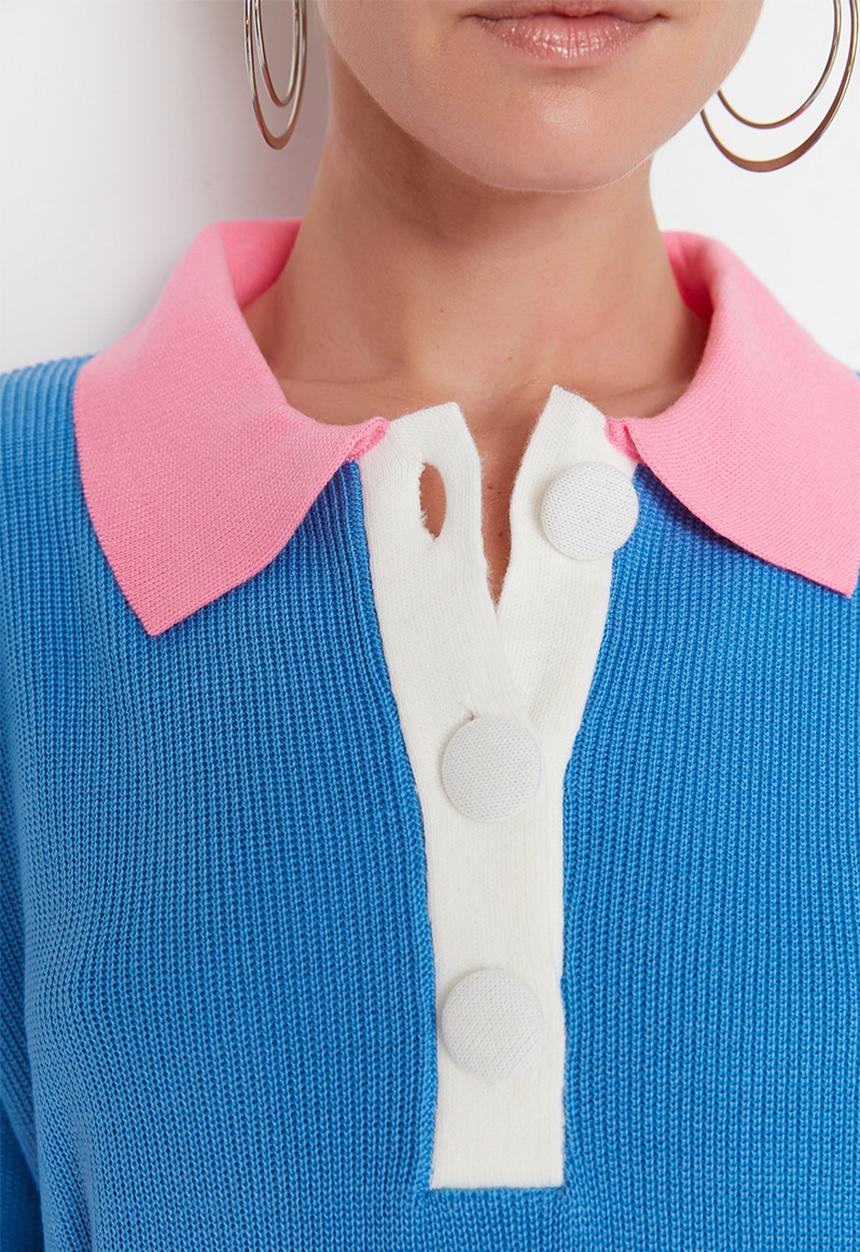 Trendyol - Polo collar midi dress - blue