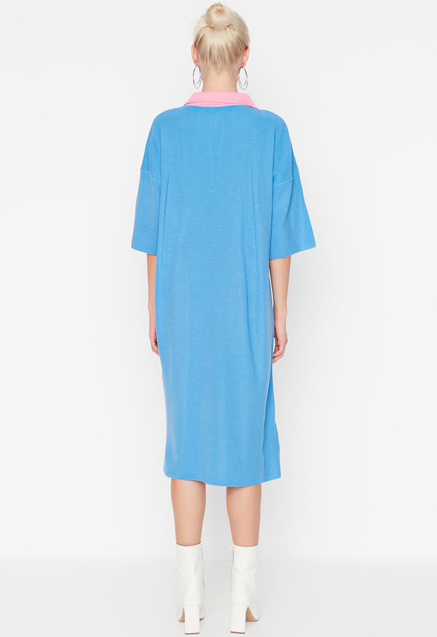 Trendyol - Polo collar midi dress - blue