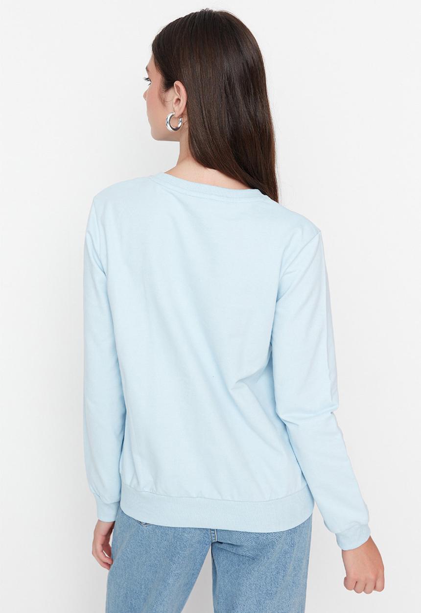 Trendyol - Printed basic thin sweatshirt - light blue