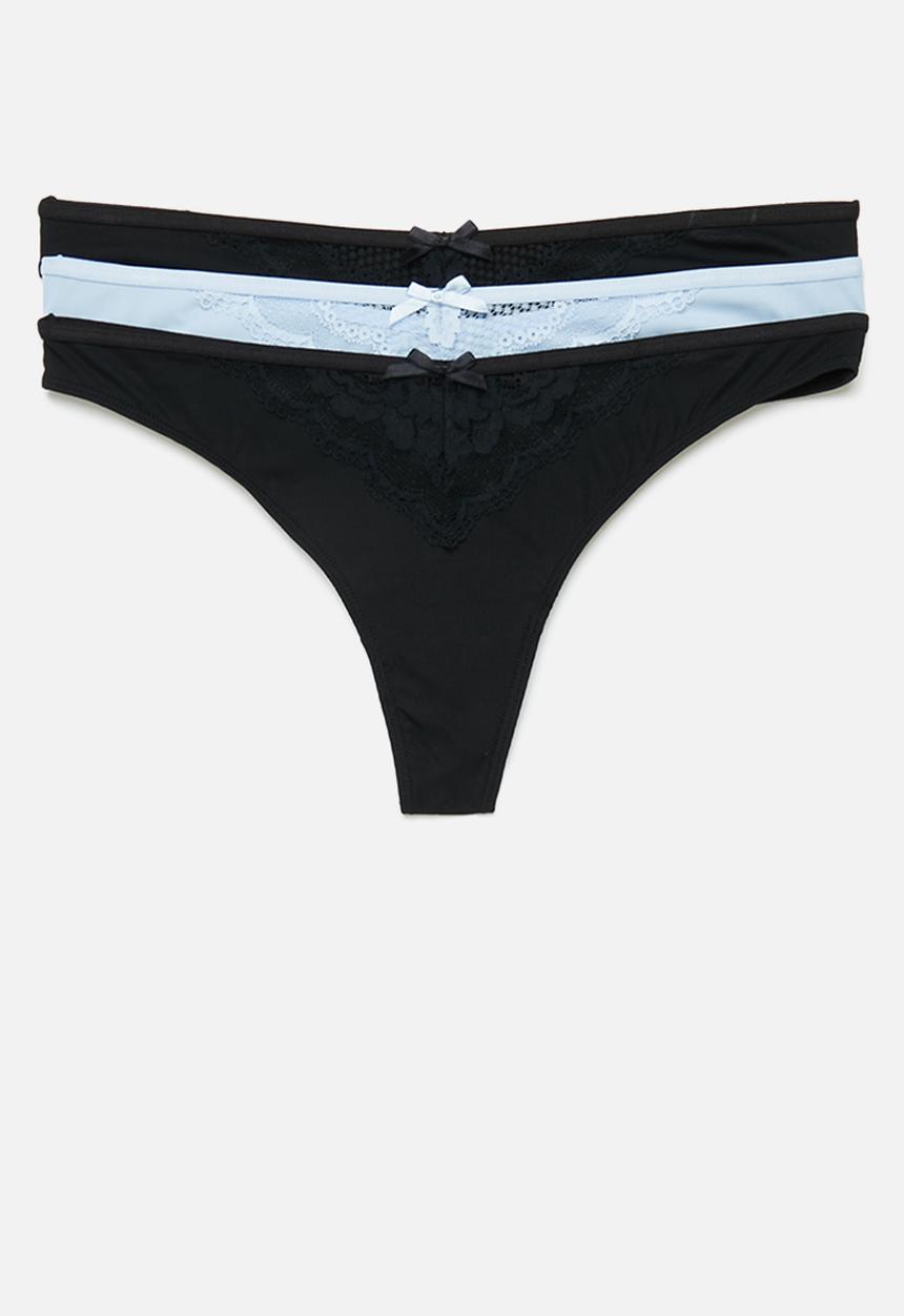 Hunkemoller - 3-Pack nadine high leg string - black & blue