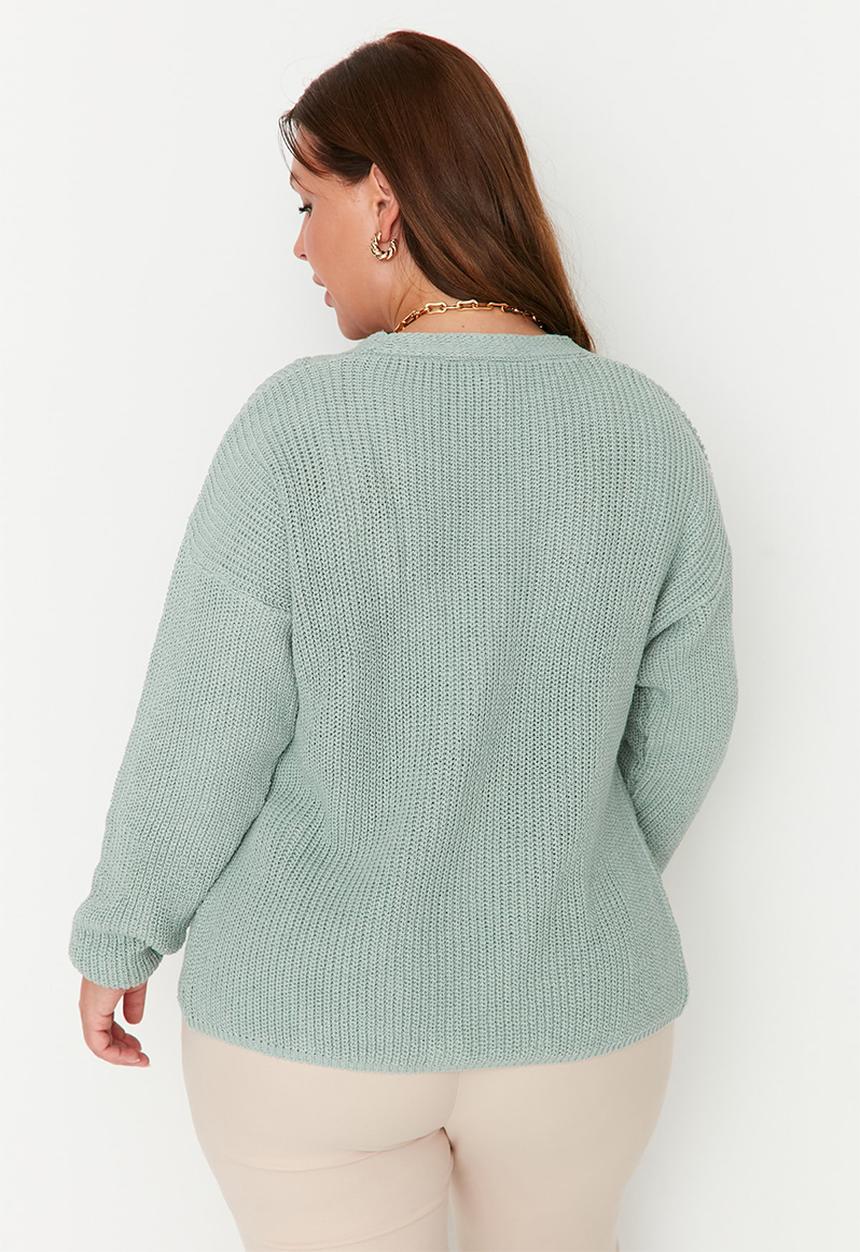 Trendyol - Plus v neck buttoned knit cardigan - green