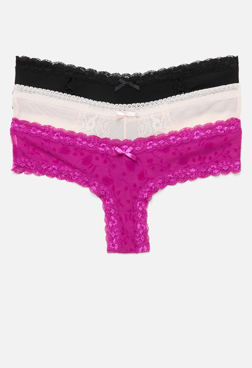 Hunkemoller - 3-Pack v-shape brasilian floral flock - red
