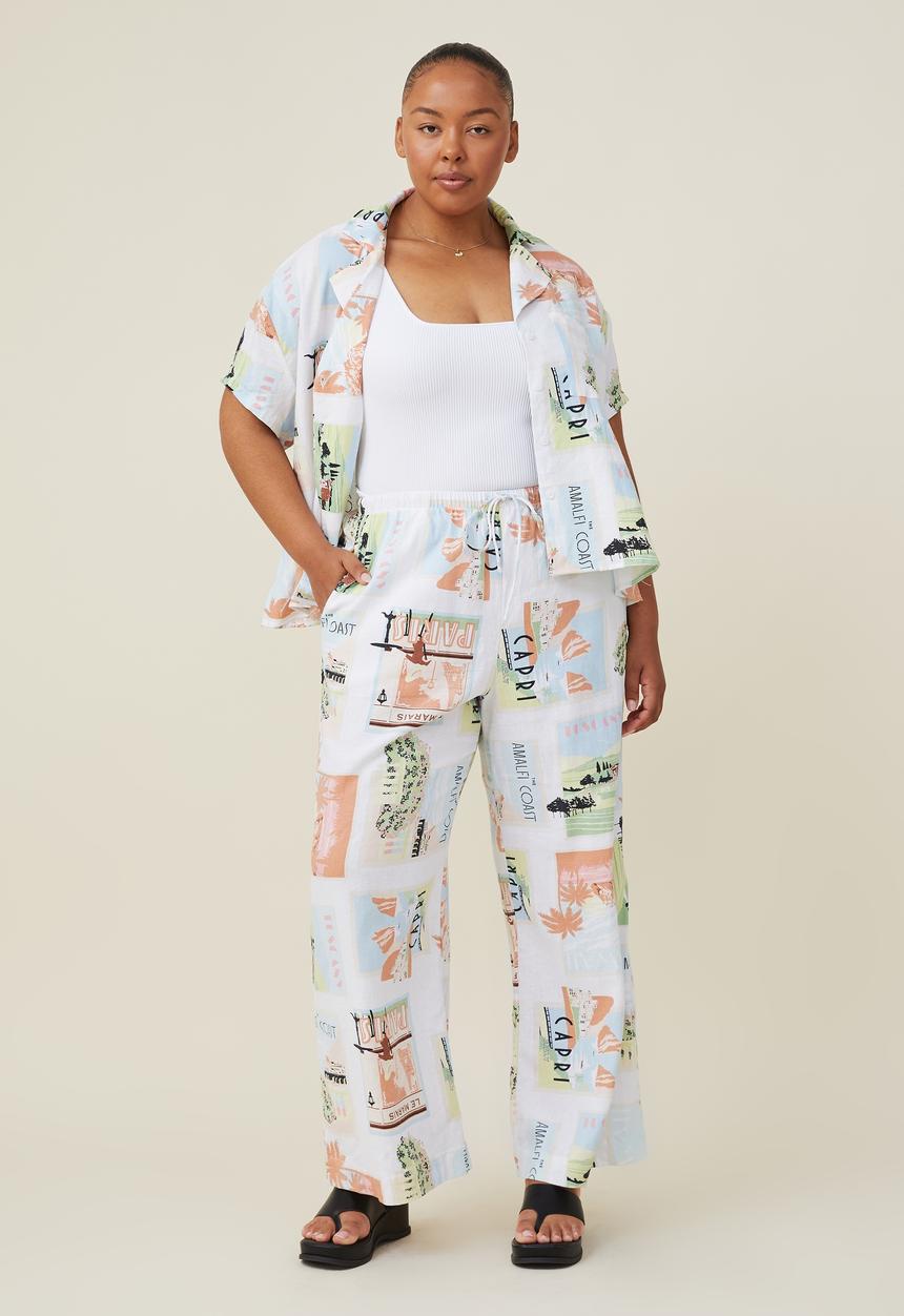 Cotton On - Curve haven wide leg pant - postcard print