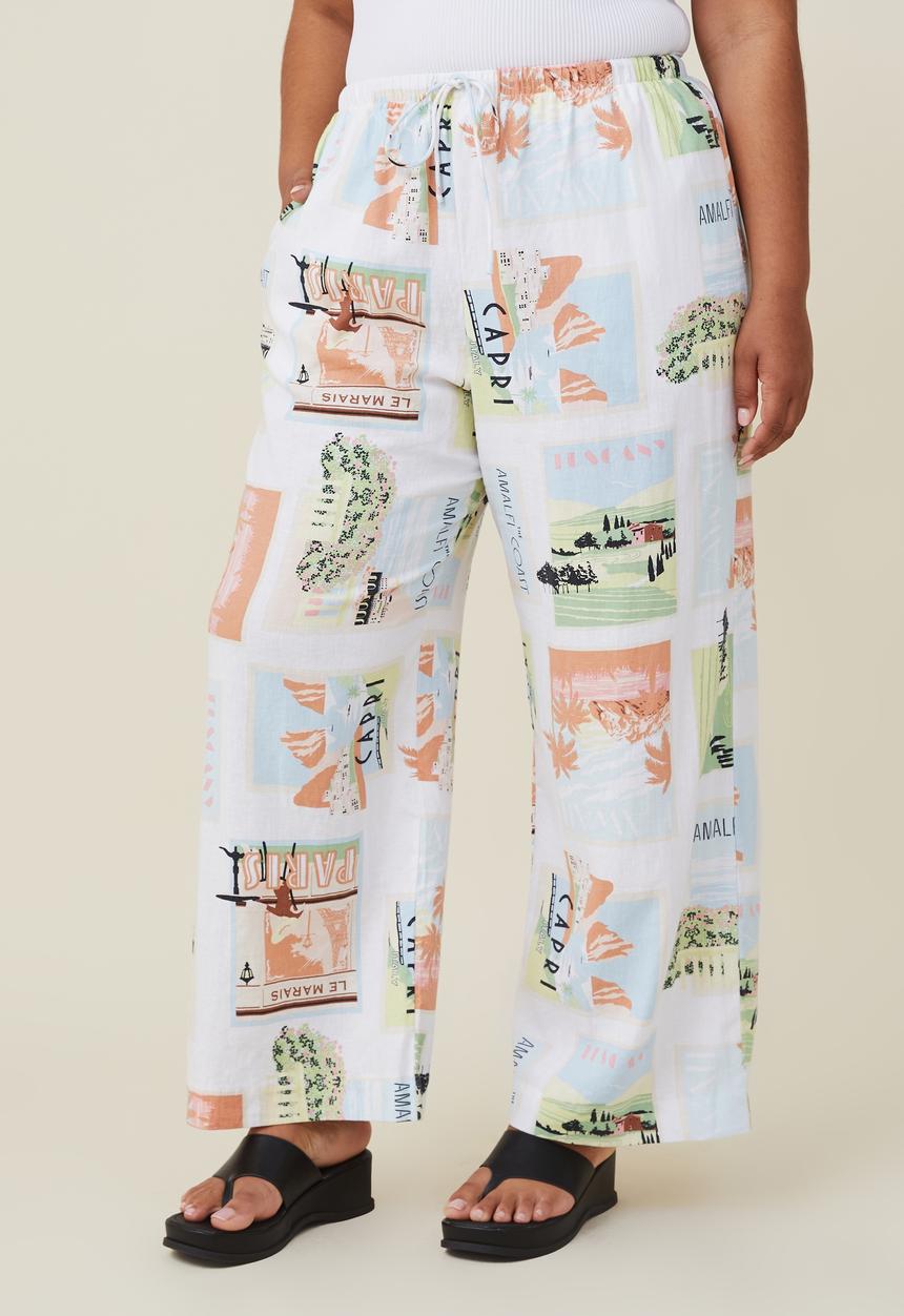 Cotton On - Curve haven wide leg pant - postcard print