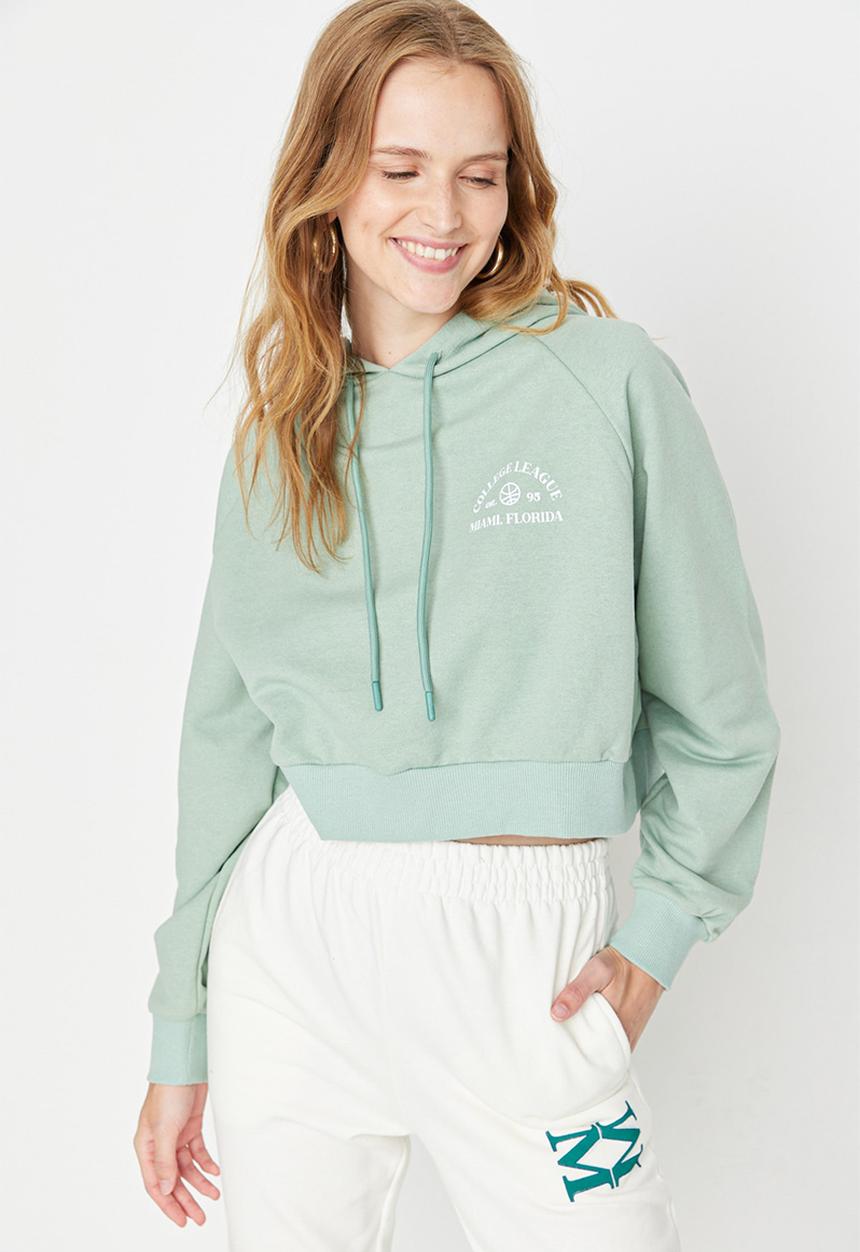 Trendyol - Crop hoodie sweatshirt - mint