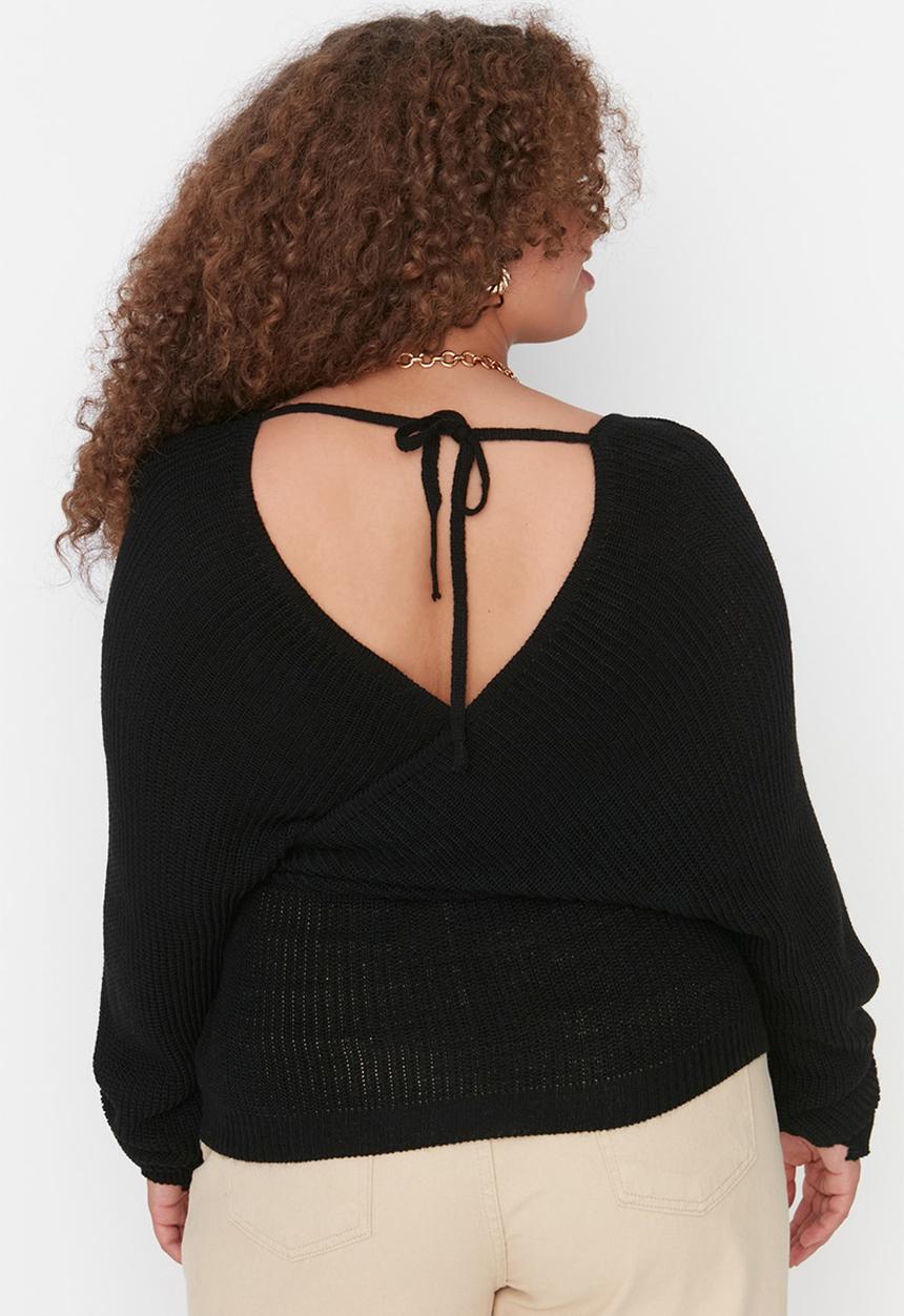 Trendyol - Plus wrap sweater - black