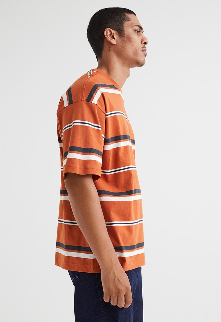 H&M - Oversized fit cotton T-shirt - orange striped 