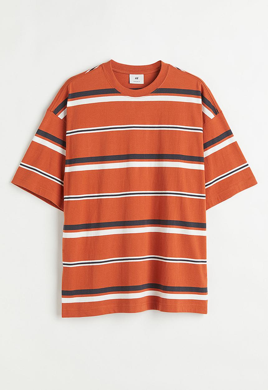 H&M - Oversized fit cotton T-shirt - orange striped 